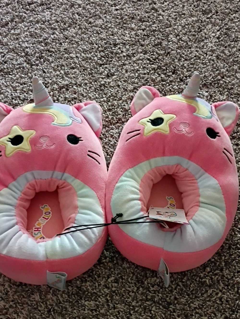 Squishmallows Pink Unicorn Cat Kids Slippers - Plush Pastel Accents